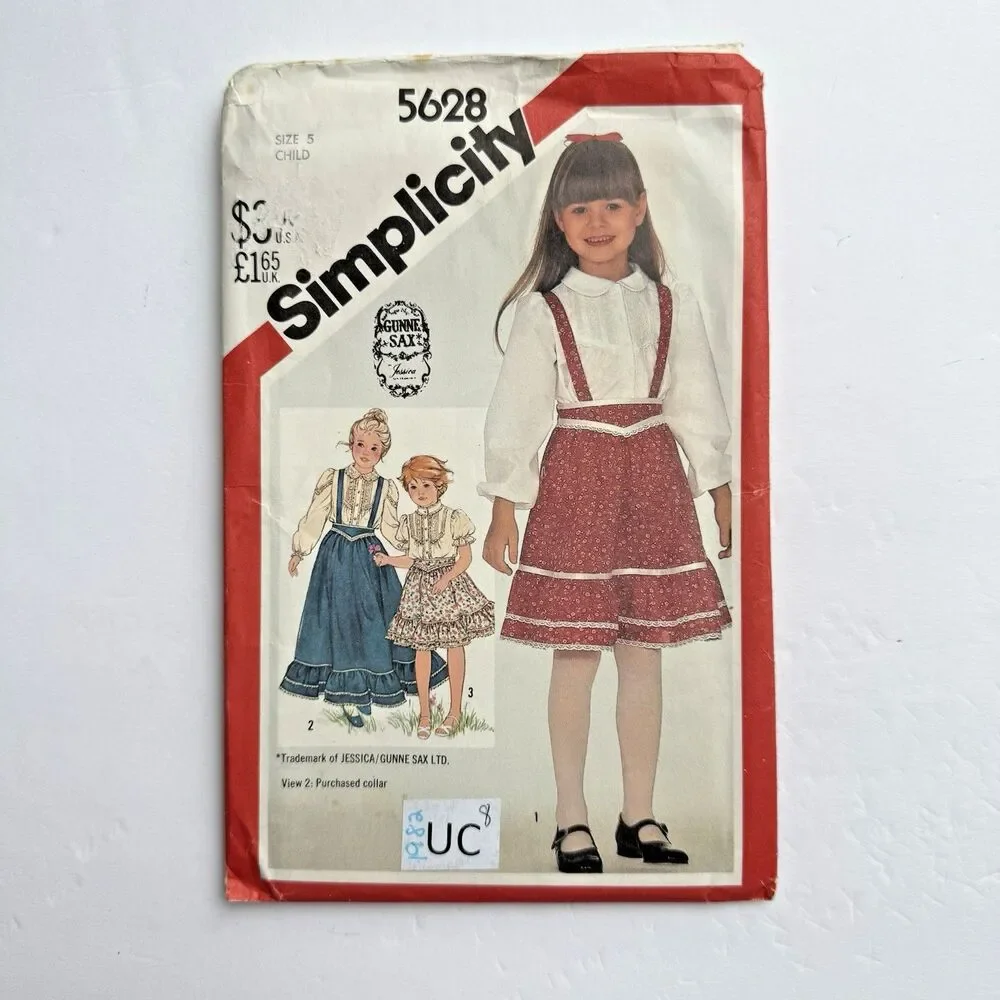 80s Simplicity Gunne Sax Sew Pattern 5628 Girls Blouse Skirt Suspenders Sz 5 UC